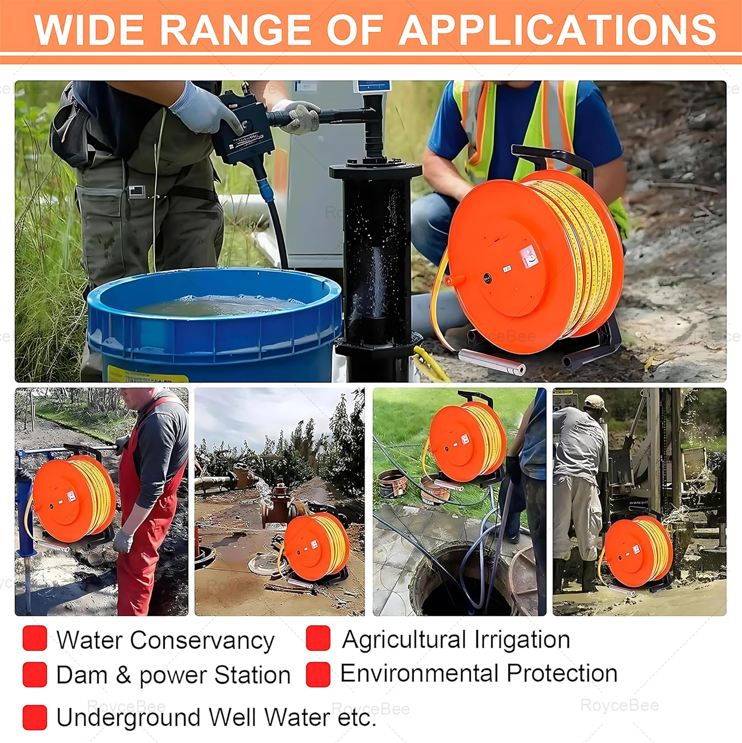 Coffret de Mesure de Niveau Piézométrique, avec Ruban en Acier et Indicateur Sonore/Lumineux, pour Relevés en Puits, Réservoirs d'eau et Études de Filtration de Barrages 50m/164ft