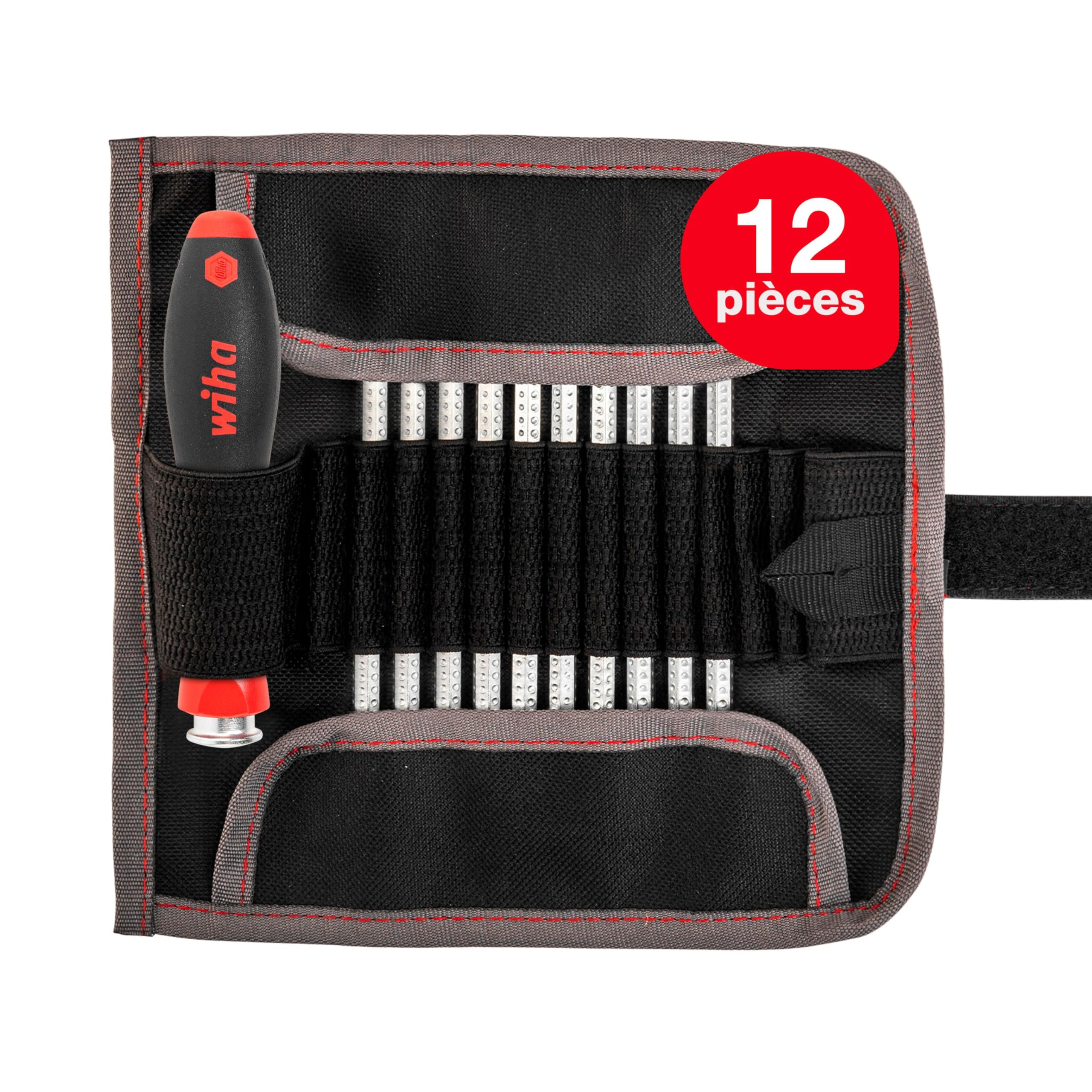 Wiha 3591 Lot de 11 Tournevis à fente/cruciforme/réversible | (03591) For recessed screws, hex, Phillips, TORX, slotted incl. roll-up pouch I screwdriver set