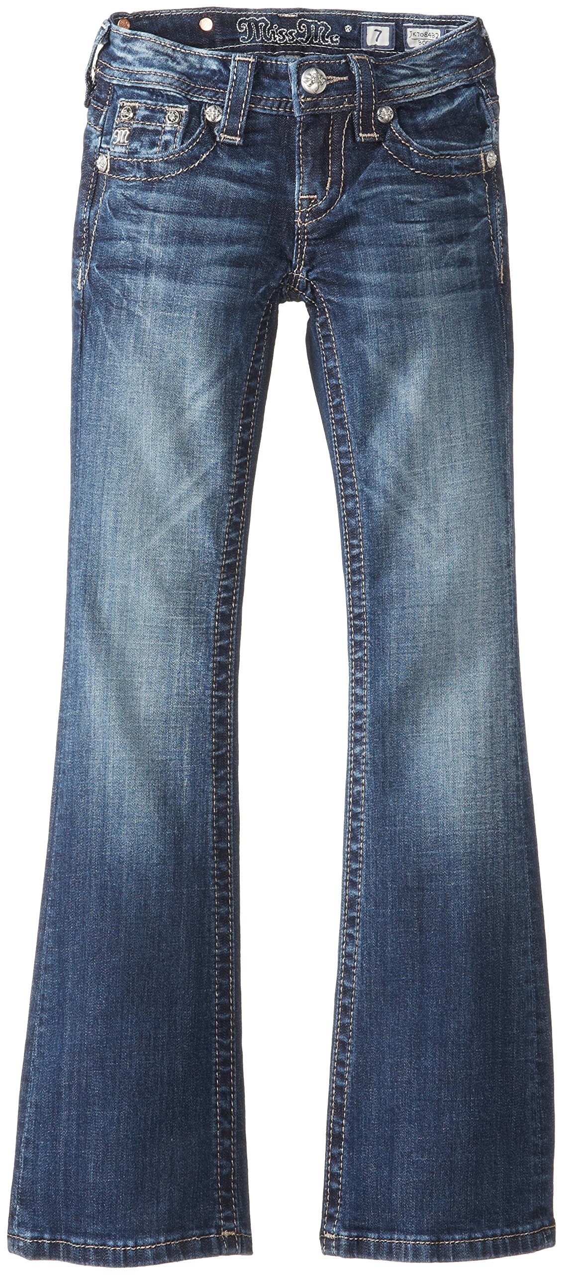 Miss Me Big Girls' Embellished Fleur Cross Bootcut Jeans