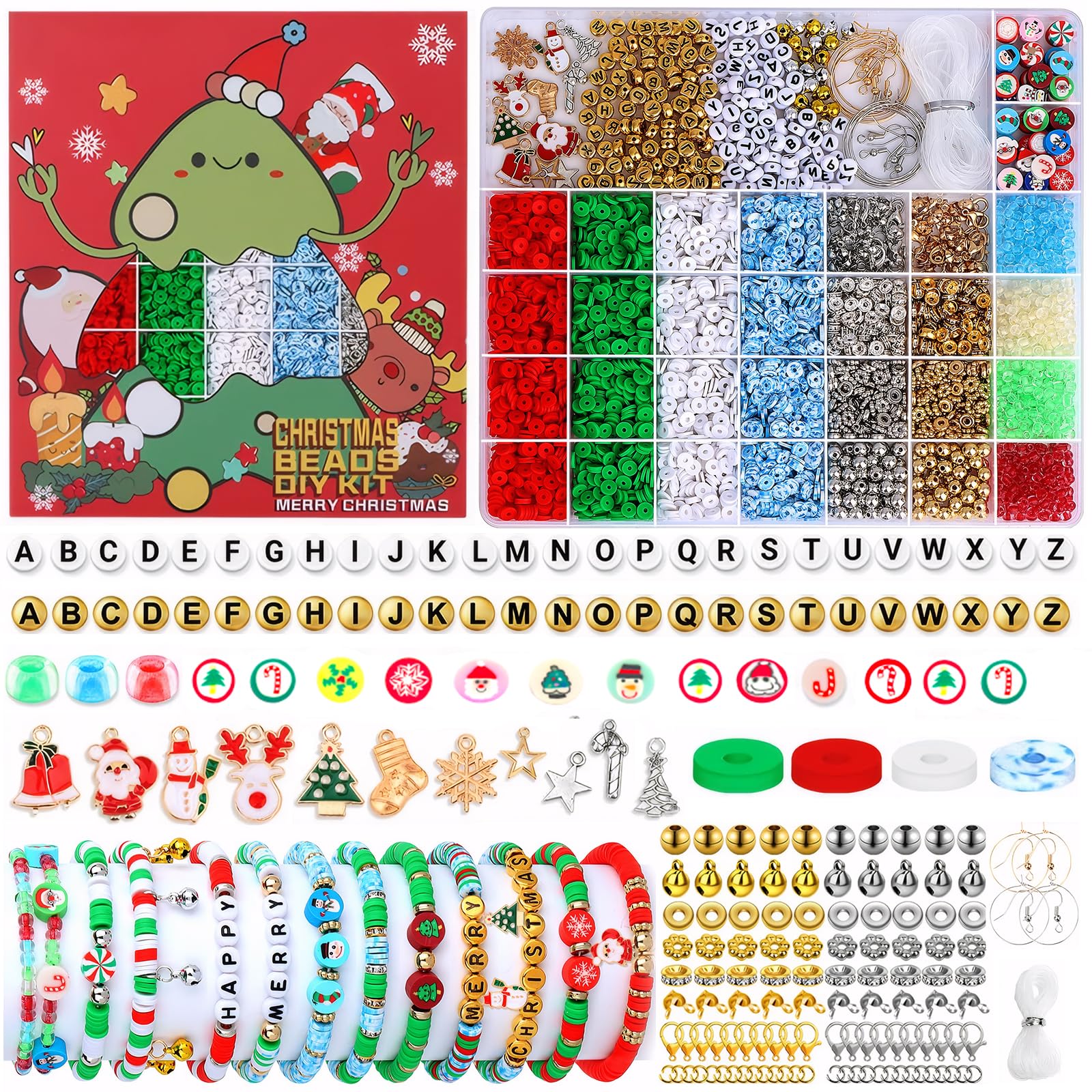 Sunwuun 4400Pcs Christmas Beads DIY Bracelet Making Kits,Clay Beads for Girls Jewelry Making,Christmas Charm Pendant Crafts,DIY Craft Gift for Girls Christmas