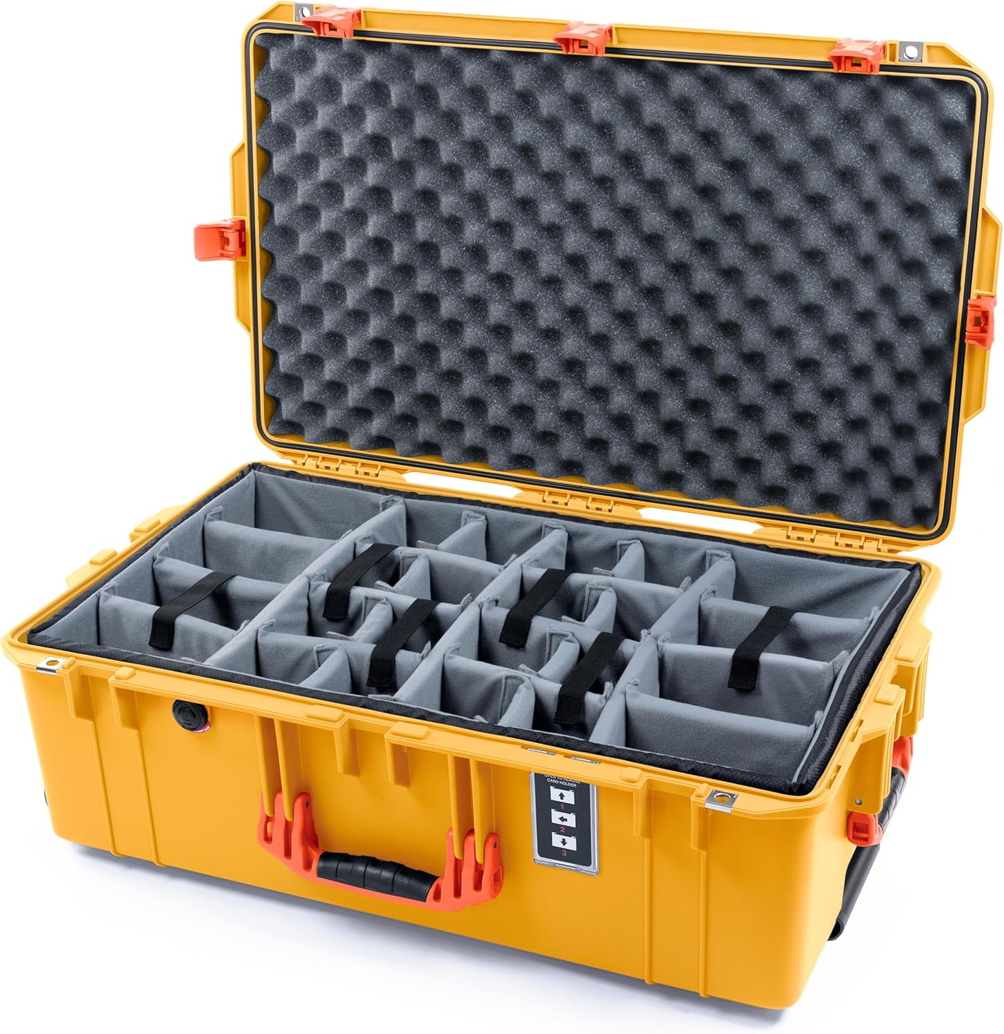 Pelican 1595 Case by ColorCase - Yellow - Large Sized Waterproof Case with Grey Padded Dividers & Convoluted Lid Foam - Orange Handles & Latches