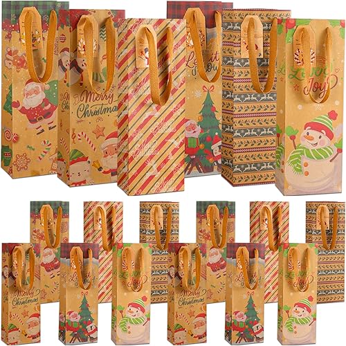 Zhengmy 36 bolsas de regalo para botellas de vino de Navidad, bolsas de regalo de Navidad con asa, etiquetas de nombre, bolsas de regalo de vino de