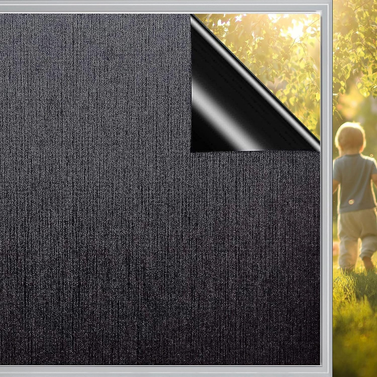 Qualsen Total Blackout Window Film Privacy, Black Window Film Opaque