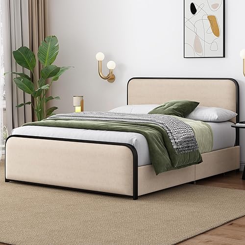 Miniatura 156 de SOFTSEA Cama de plataforma tapizada tamaño Queen con cajón de almacenamiento, marco de cama tapizado con cabecera con respaldo de alas, soporte de