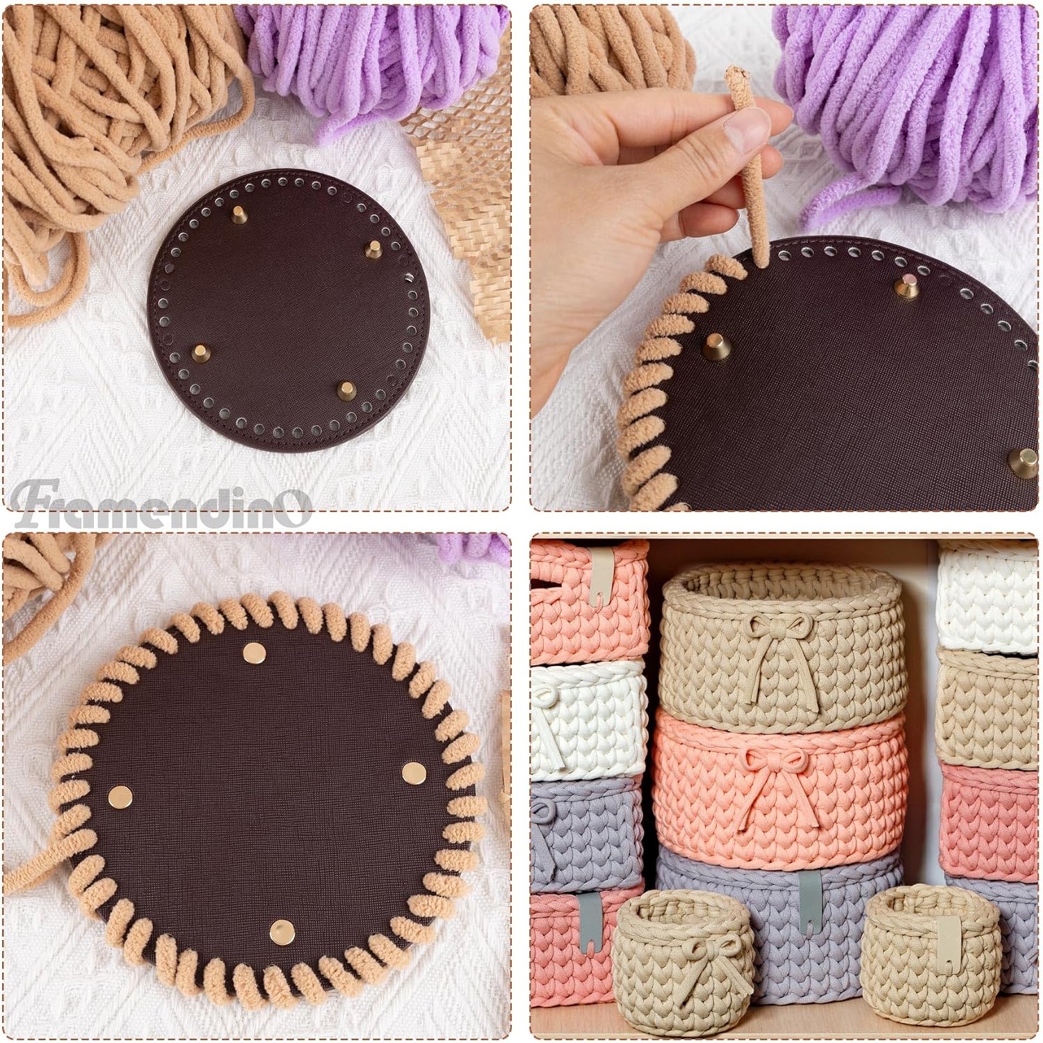 Framendino, 9 Pack PU Leather Bag Bottom Base Round Crochet for Crafts Weaving Supplies 6 Inch