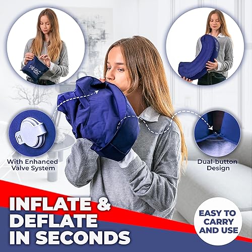 Miniatura 4 de able Almohada de viaje  Almohada de avión para reposo de cabeza, cuello y barbilla, almohada de cuello inflable y suave, material duradero con funda