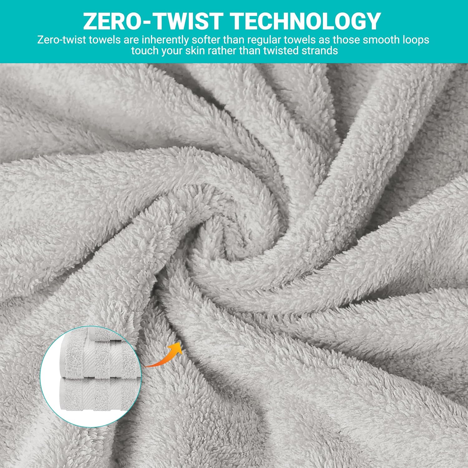 6-Piece Turkish Cotton Towel Set – Bath Towels, Hand Towels & Washcloths, 600gsm, Oversized, Soft & Absorbent, Quick-Dry, Silver Grey, Ideal for Guest Bathroom, Dorm, Spa, or Beach