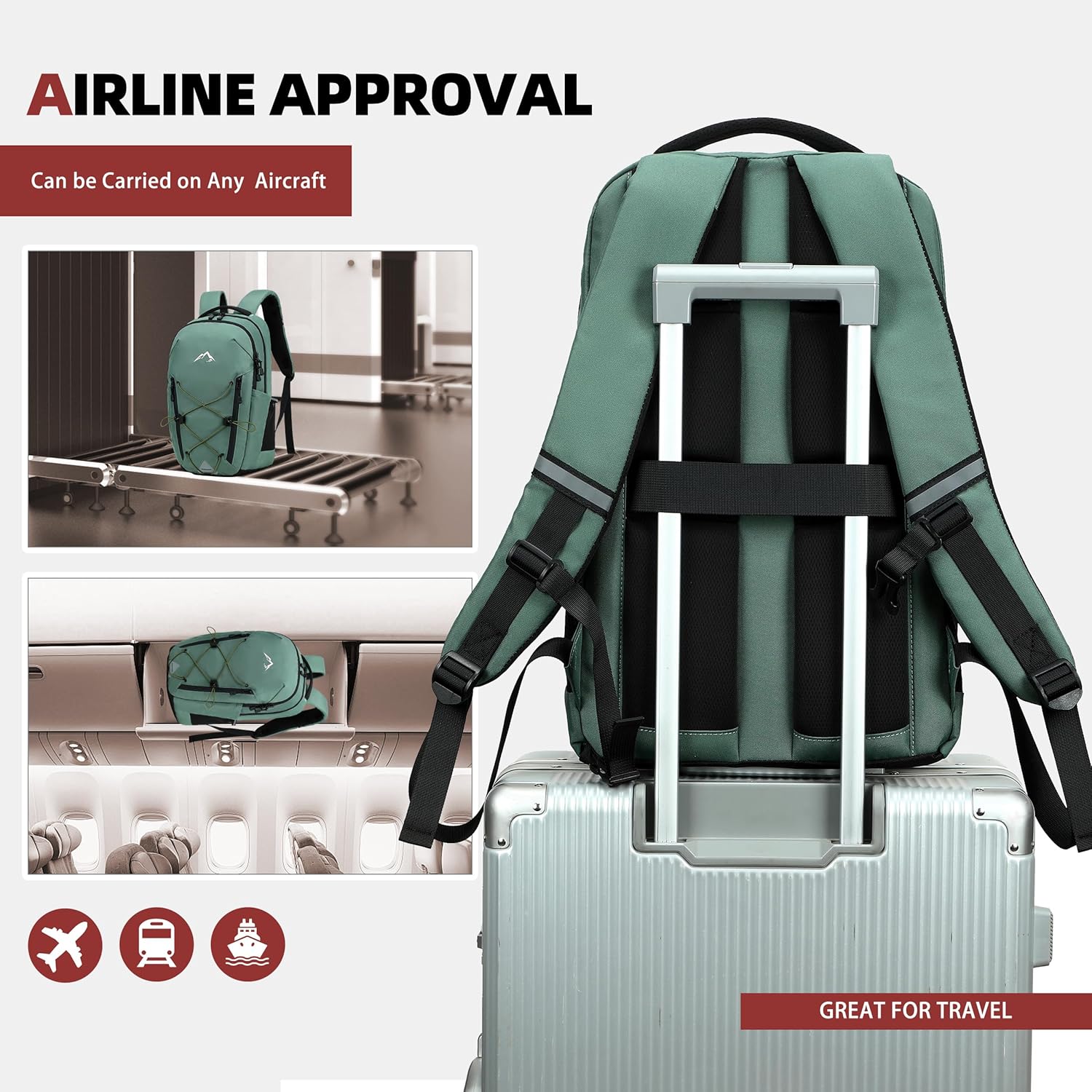 AO ALI VICTORY Women's Laptop Backpack 15.6 inch,Travel Backpack for Men,College Bookbag, Lightweight Outdoor Sport Hiking Back Pack, Everyday Daypack, Green - Image 5