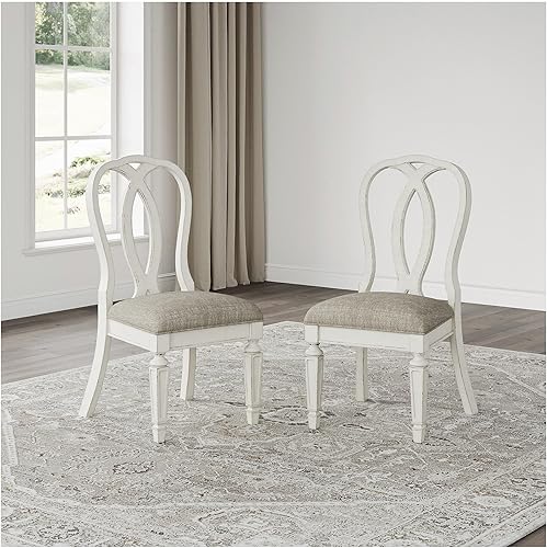 Miniatura 7 de Signature Design by Ashley Realyn French Country - Silla de comedor con respaldo de cinta, 2 unidades, color blanco astillado