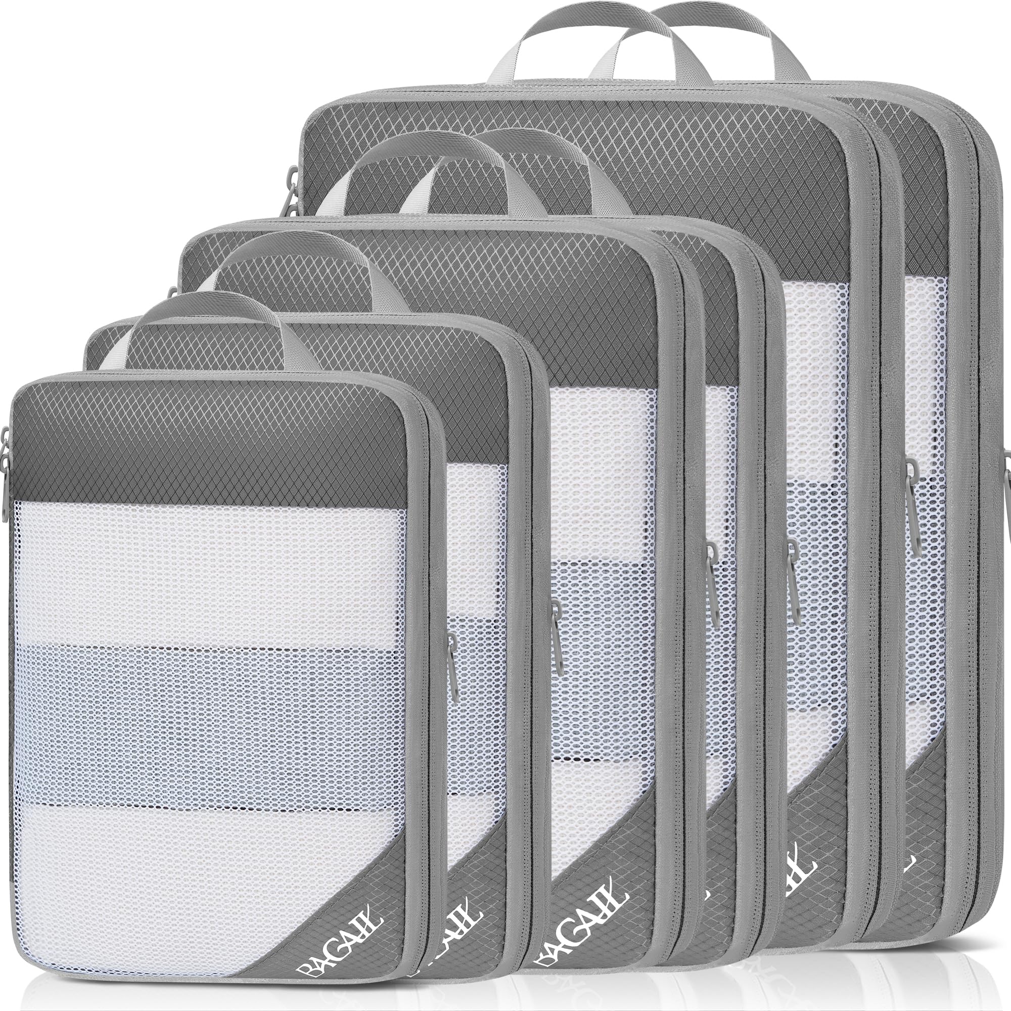 BAGAIL 6 Set/8 Set Compression Packing Cubes, Ultralight Expandable Packing Organizers for Carry on Travel Luggage(6set Grey)