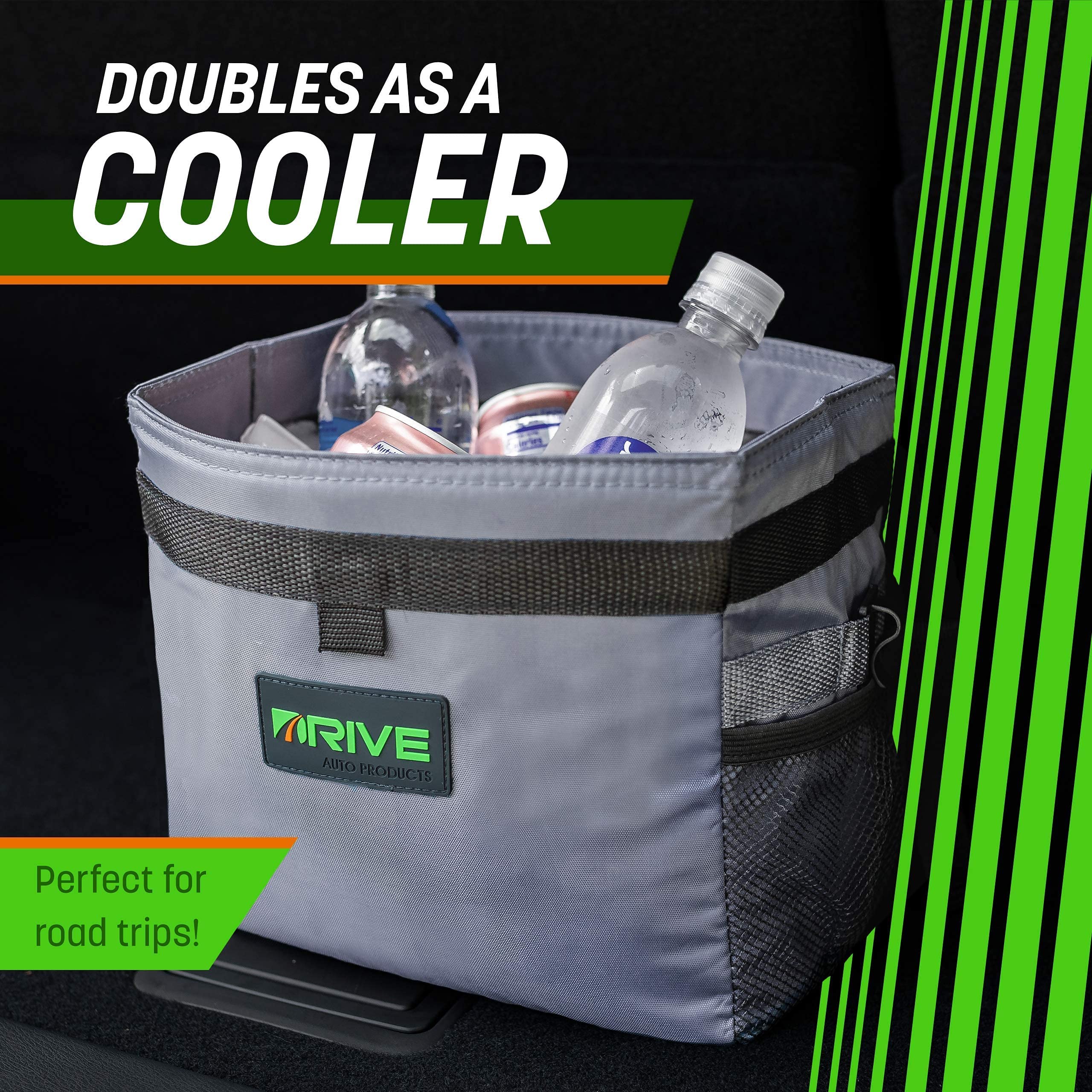 Drive Auto Car Trash Can Collapsible, Leakproof Garbage Bin with Adjustable Strap and 20 Trash