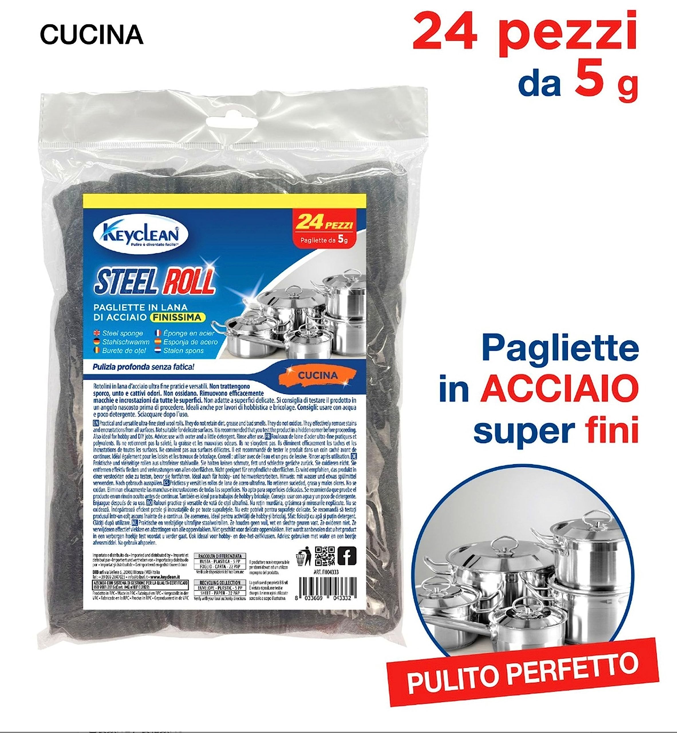 BIB Pagliette in Lana di Acciaio Finissima, 24 Pezzi Pagliette da 5 grammi. Pulizia Profonda Senza Fatica (monouso usa e getta)