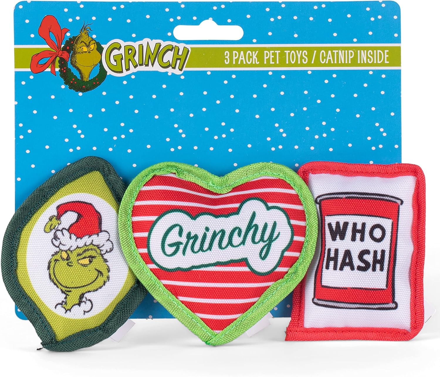 Dr. Seuss for Pets The Grinch Canvas Catnip Cat Toy 3 Pack | Small Cat Toys with Catnip from The Grinch Who Stole Christmas Dr Seuss…