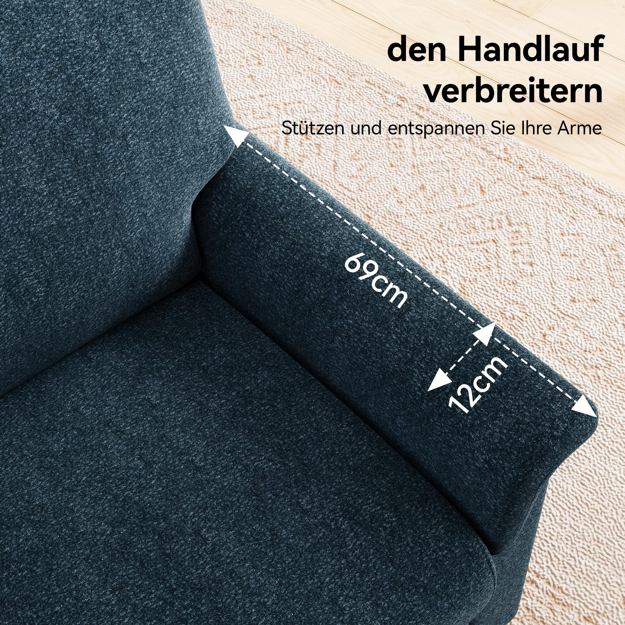 Vipbear Sessel Wohnzimmer, Modern Ohrensessel aus Chenille, Gepolsterter loungesessel, Gemütlicher Lesesessel für Schlafzimmer mit Armlehnen, Einzelsessel & Ecksessel, Einfache Montage, Blau
