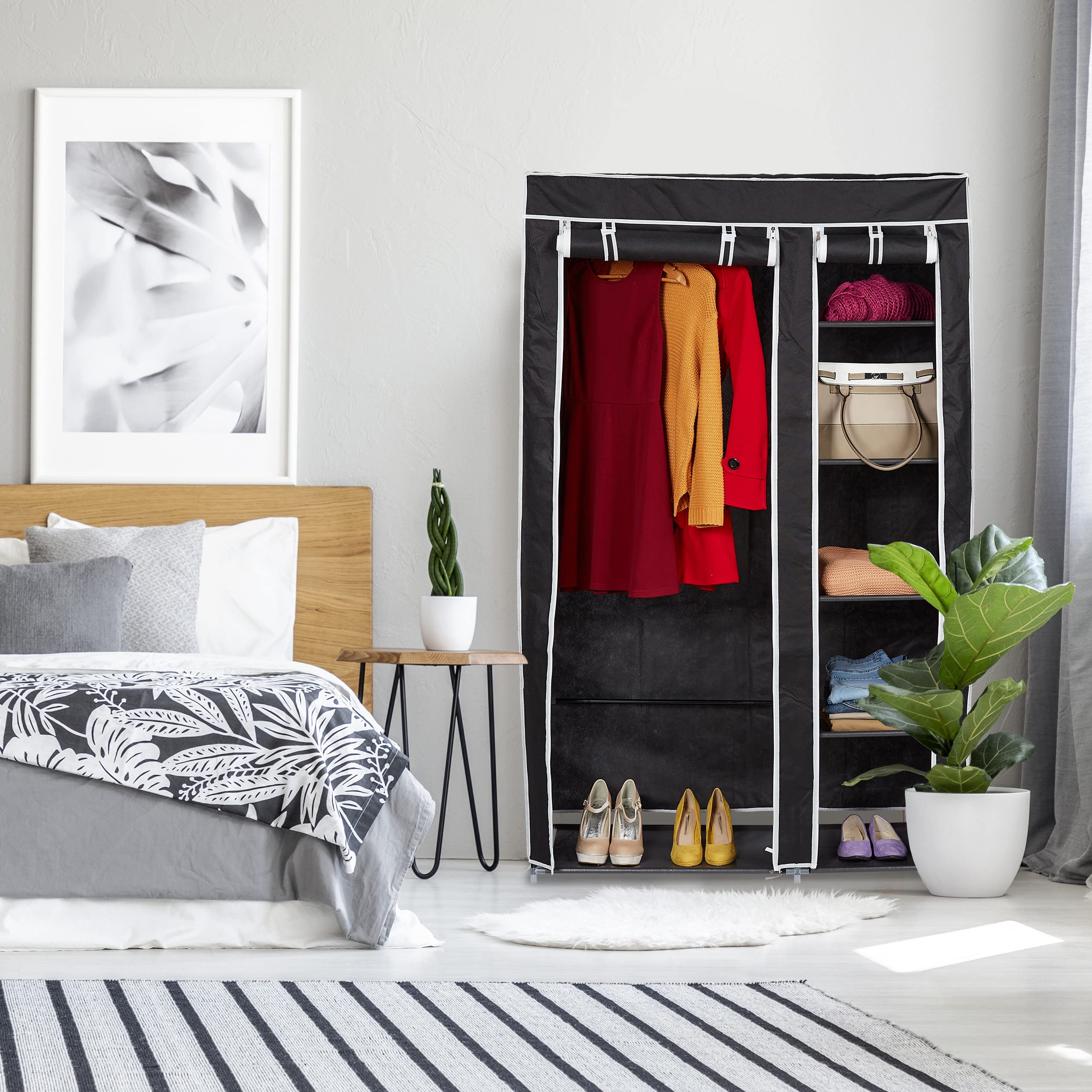 Armadio Pieghevole In Tessuto Con Struttura Metallica - Guardaropa Salvaspazio Con Copertura Antipolvere - Foto 2