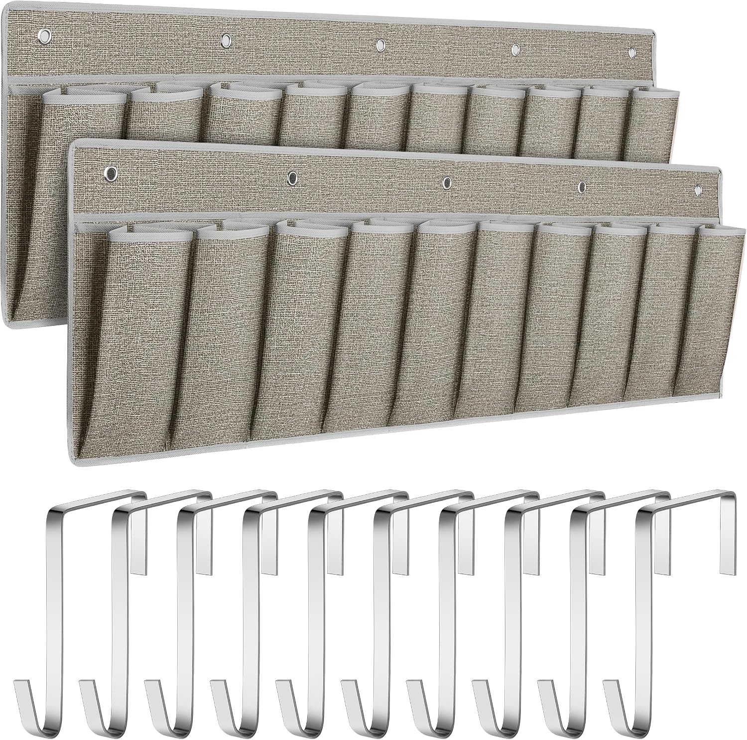Libeder RV Shoe Organizer, Bedside Hanging Storage Pocket, 2 Pack, Dorm Bed Bedside Caddy with 10 Pockets for Slippers, Toys and Tool Accessories, Khaki