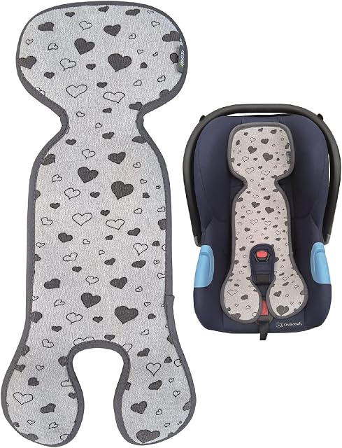 HECKBO Baby Seat Cover Summer Anti-Sweat for Stroller - Baby Shell Shell Buggy and Car Seat for Baby Kids Mat - Universal - Girls Boys - Neutral Grey with Hearts