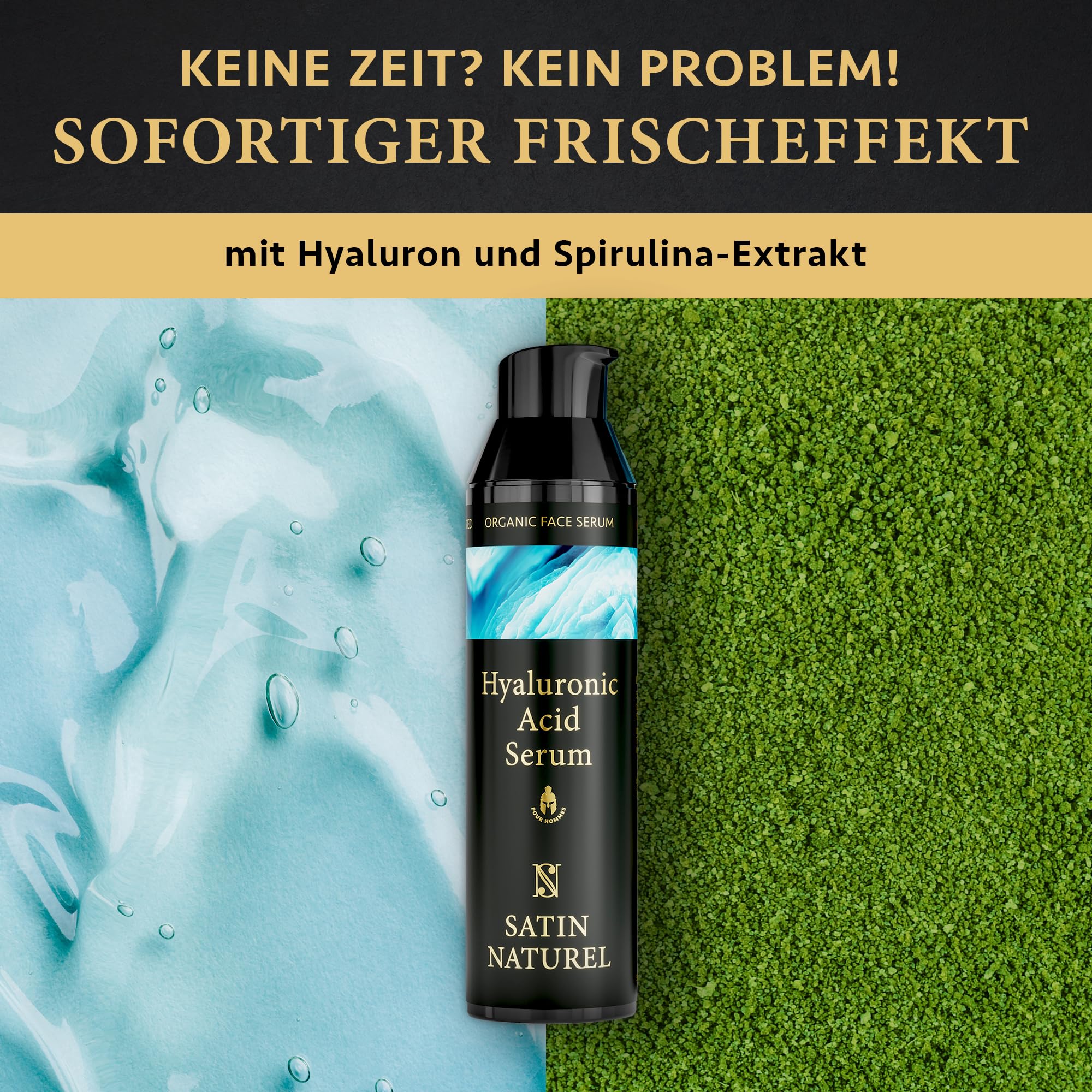 Satin Naturel Hyaluron Serum für Männer 75 ml – Feuchtigkeitsspendendes Gesichtsserum mit Bio Aloe Vera & Hyaluronsäure – Anti-Aging Serum gegen Trockenheit – Natürliche Gesichtspflege für Männer