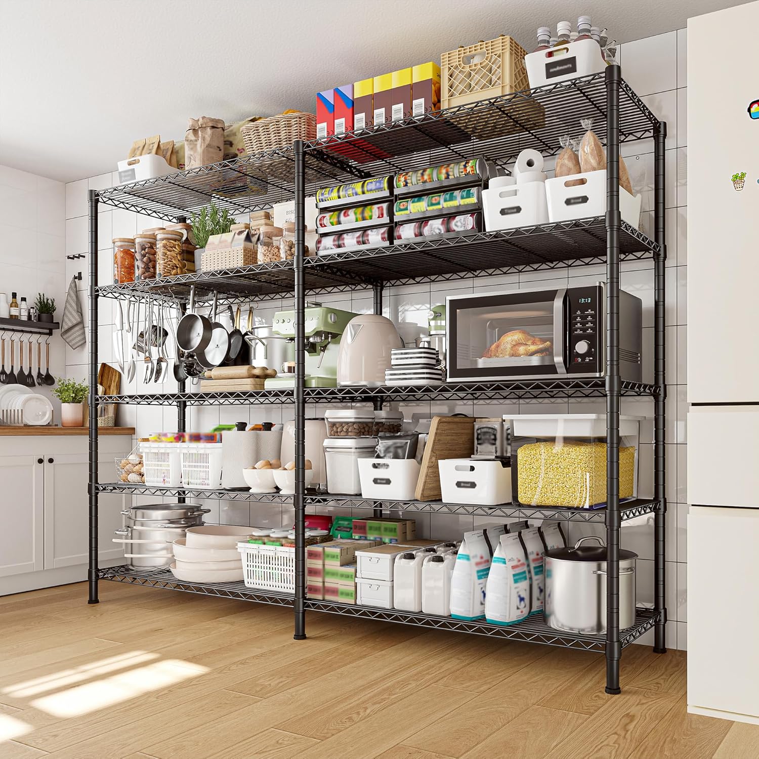 REIBII 1450LBS Shelves 5 Tier Metal Shelving Unit Storage Wire Shelving 58.1''W Pantry Shelves Wire Shelf Adjustable Garage Shelving Heavy Duty Storage Rack for Pantry Kitchen Garage, Black