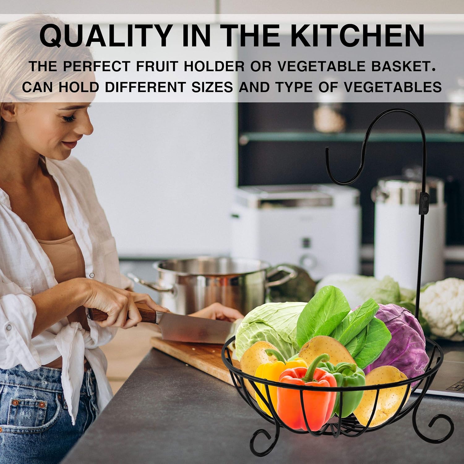 Flash Deals - 70% OFF Bahoki Essentials Fruit Tree Bowl - with Foldable Banana Hanger - Store Your Fruit and Save Counter Space - Wire Storage Basket - Black