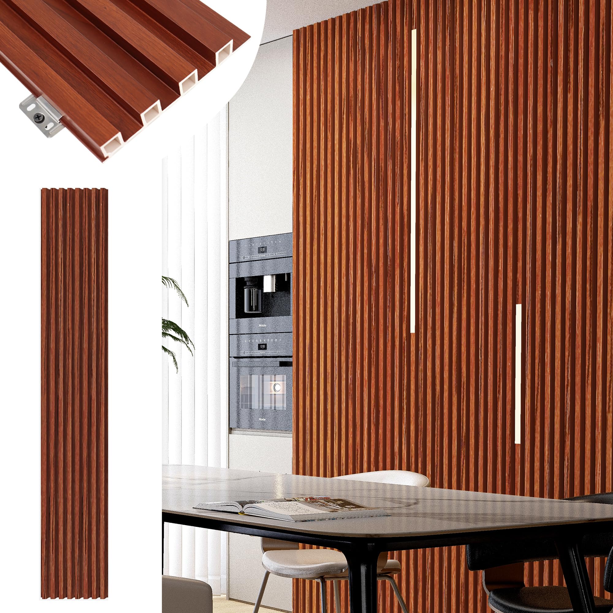 Wood Wall Panels for Interior Decor Teak 8 Pack 96x6.3in for Livingroom Bedroom Decorations Modern 3D Wood Panels for Wall