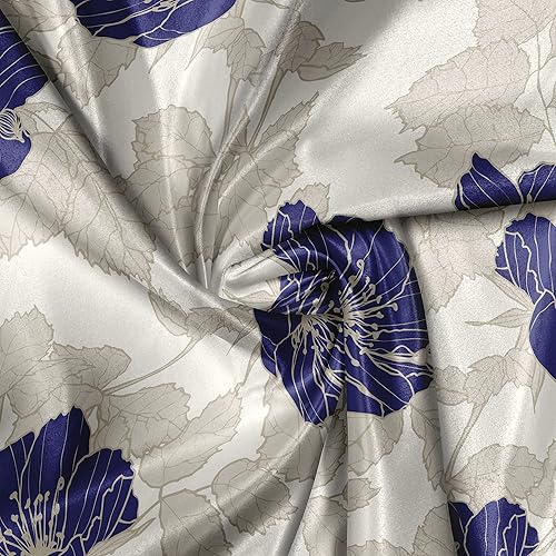 Miniatura 4 de Ambesonne Flower Fabric by The Yard, Blooming Dog Roses with Leafy Stems Art Nouveau Inspirations, Decorative Satin Fabric for Home Textiles and