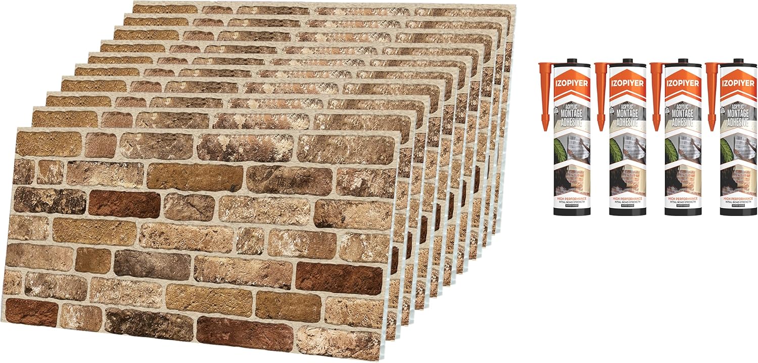 IZODEKOR Brick Effect 3D Wall Panels Cladding with Akfix 310 Adhesive