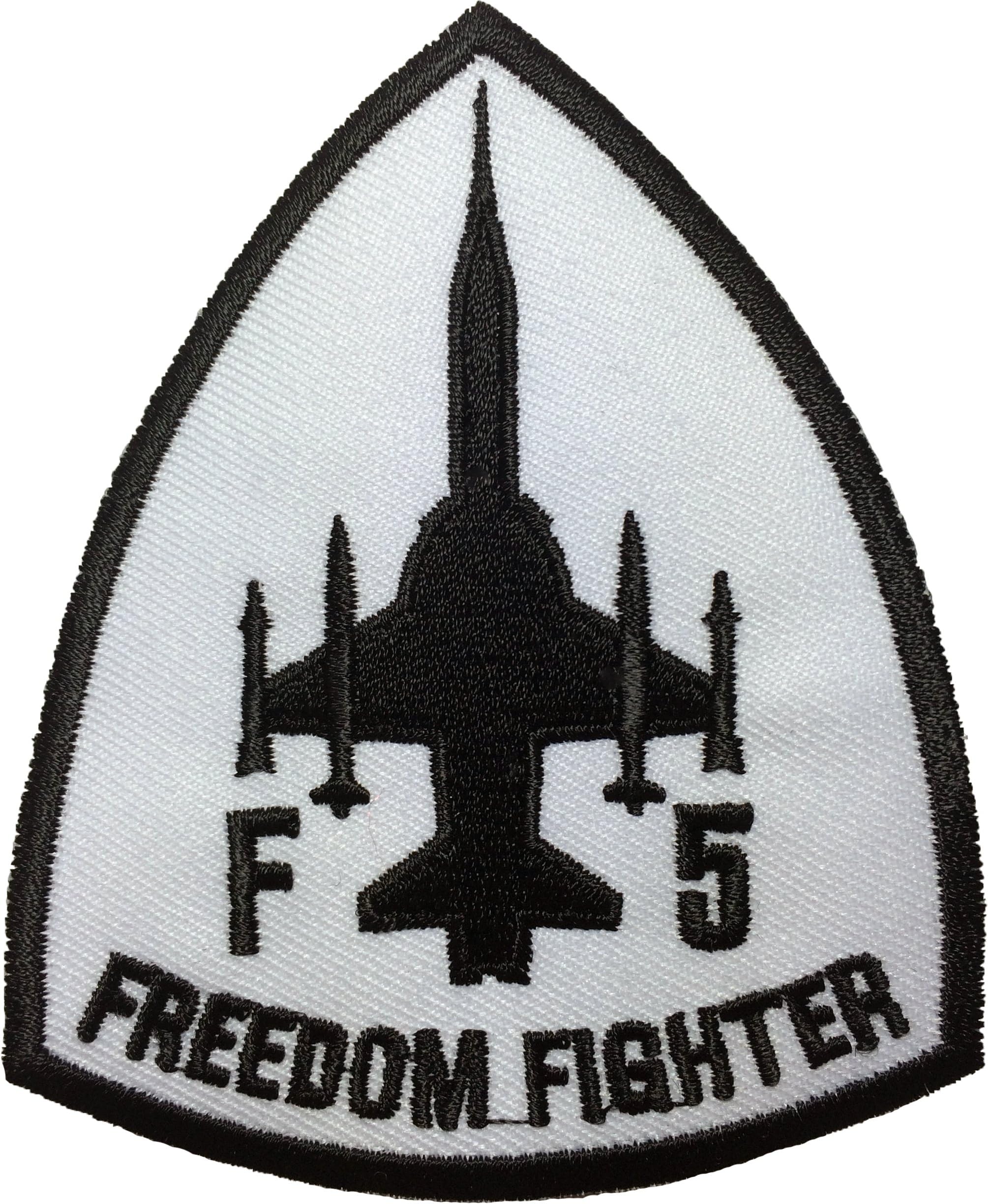 F5 fighter freedom (white)Pilot Military Band Logo Jacket Vest shirt hat blanket backpack T shirt Patches Embroidered Appliques Symbol Badge Cloth Sign Costume Gift 7.5 x 9cm