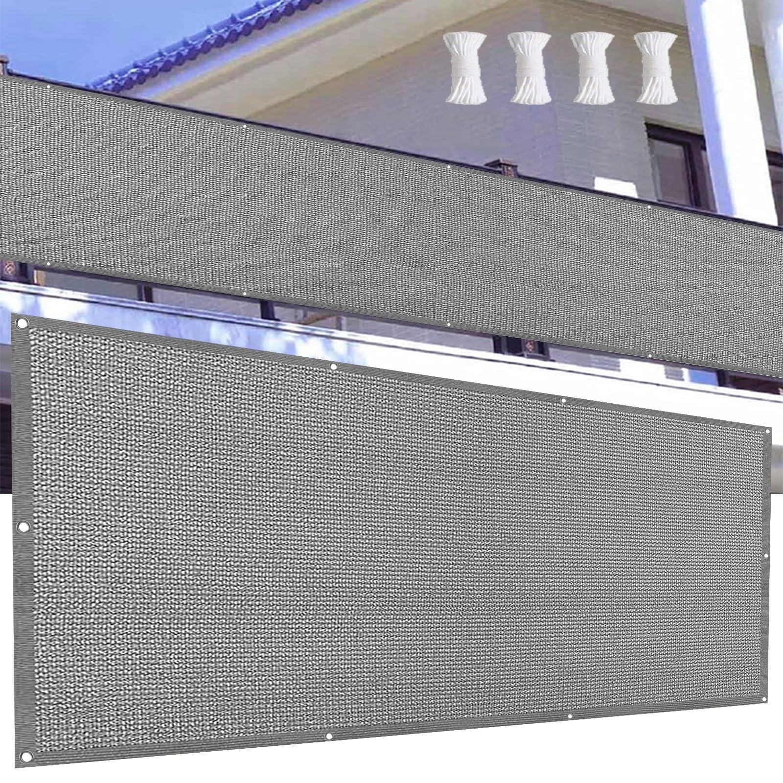 Brise Vue Balcon 110 x 725 cm Protection UV HDPE Paravent de Balcon Opaque avec Attaches de Câble et Cordons pour Balcon Terrasse Jardin, Gris