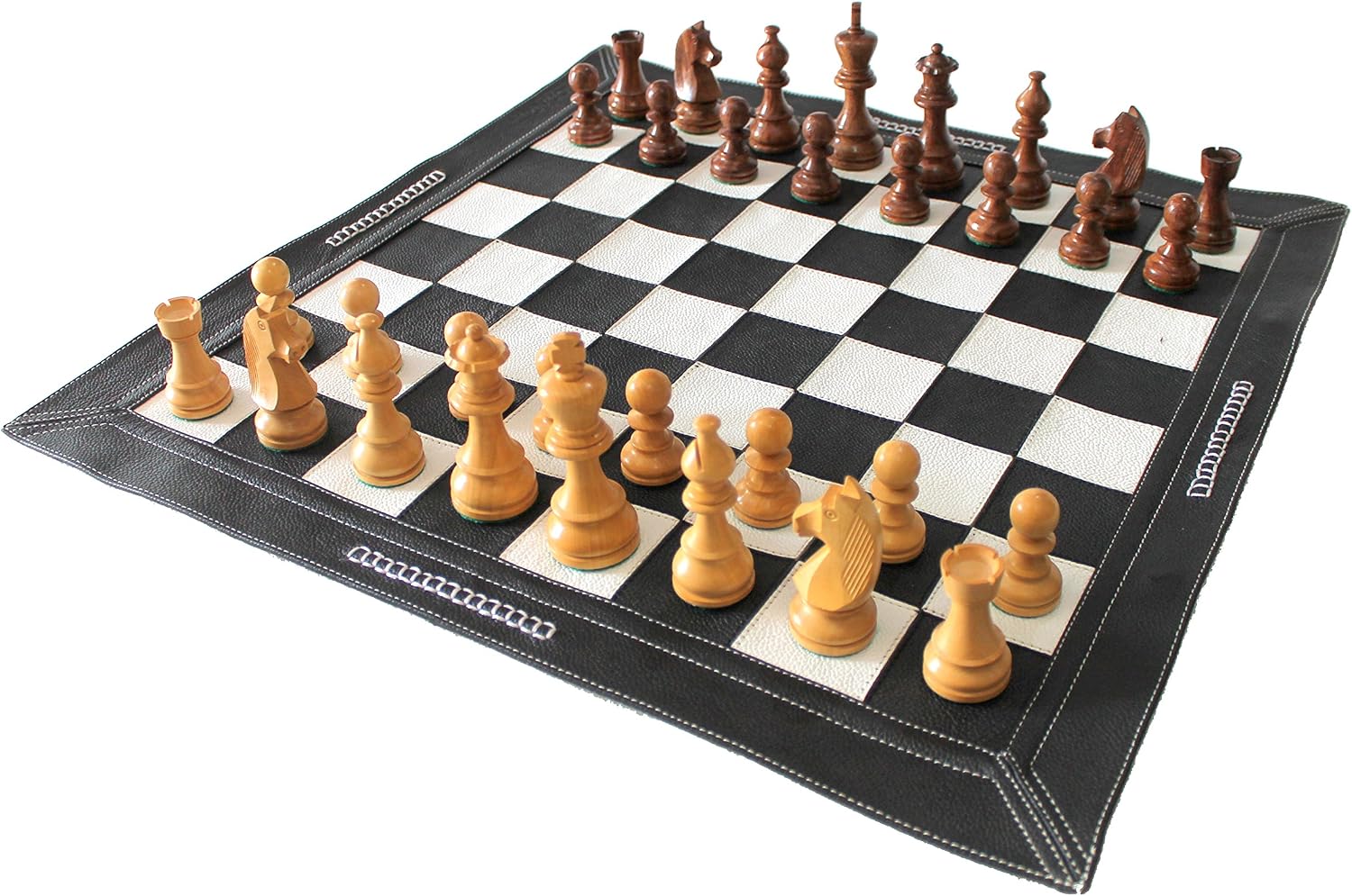 StonKraft - Big Size 19" x 19" Genuine Leather Chess Board | Roll-up Tournament Chess | Black
