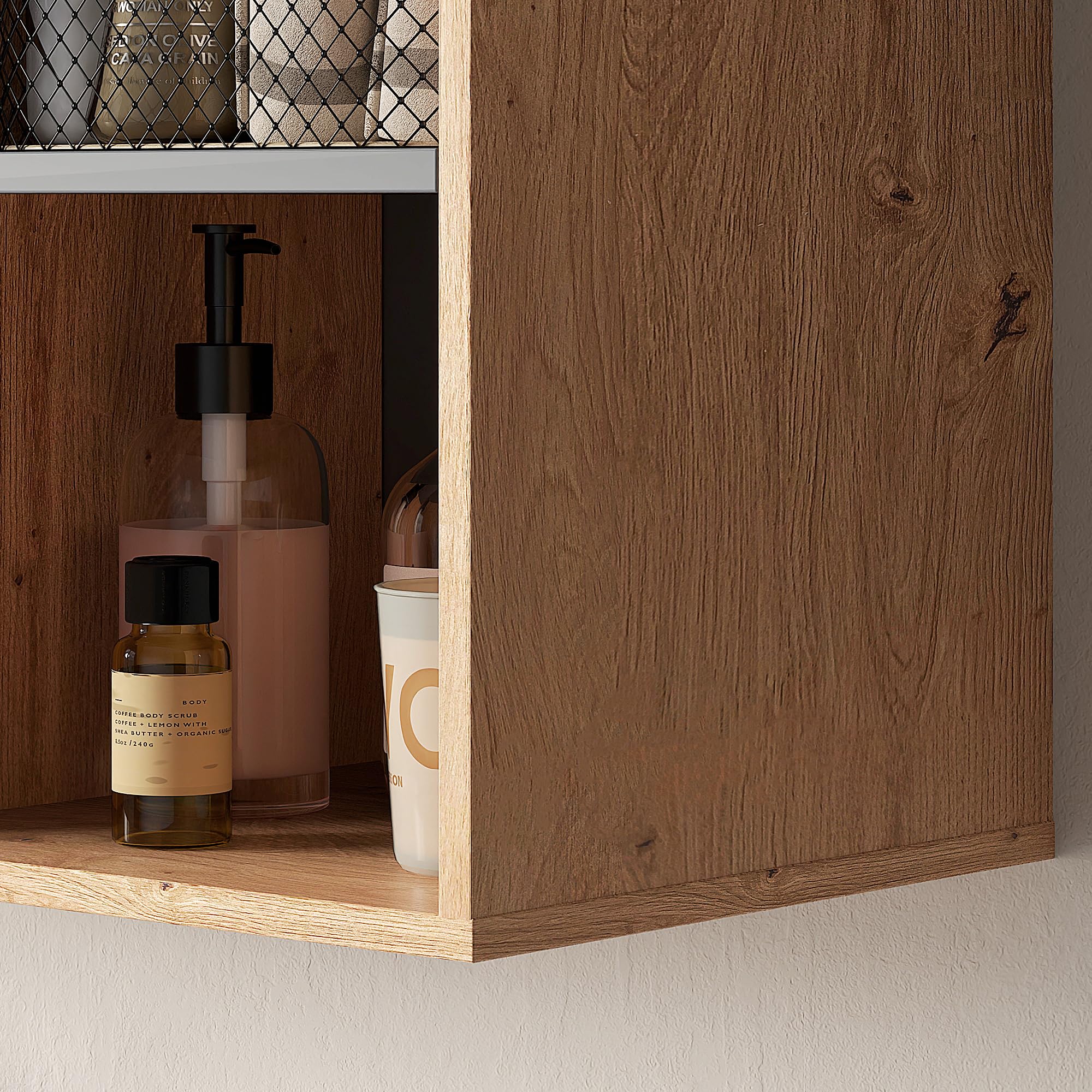 HOMCOM Mueble Auxiliar de Baño 2 Puertas Moderno 80x35x57,5 cm Natural | Armario de Baño de Pared, Compartimentos Abiertos de Almacenamiento, para Entrada Cocina