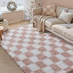 PureCozy 4x6 Noir blanc à carreaux Rug pour salle de jeux Soft Moderne Fluffy Shag Zone Rug Lavable Tapis Fuzzy Chambre Tapis Salon Plush Non-dérapant Rug Chambre pour enfants Nursery Home Dorm Aesthetic Decor