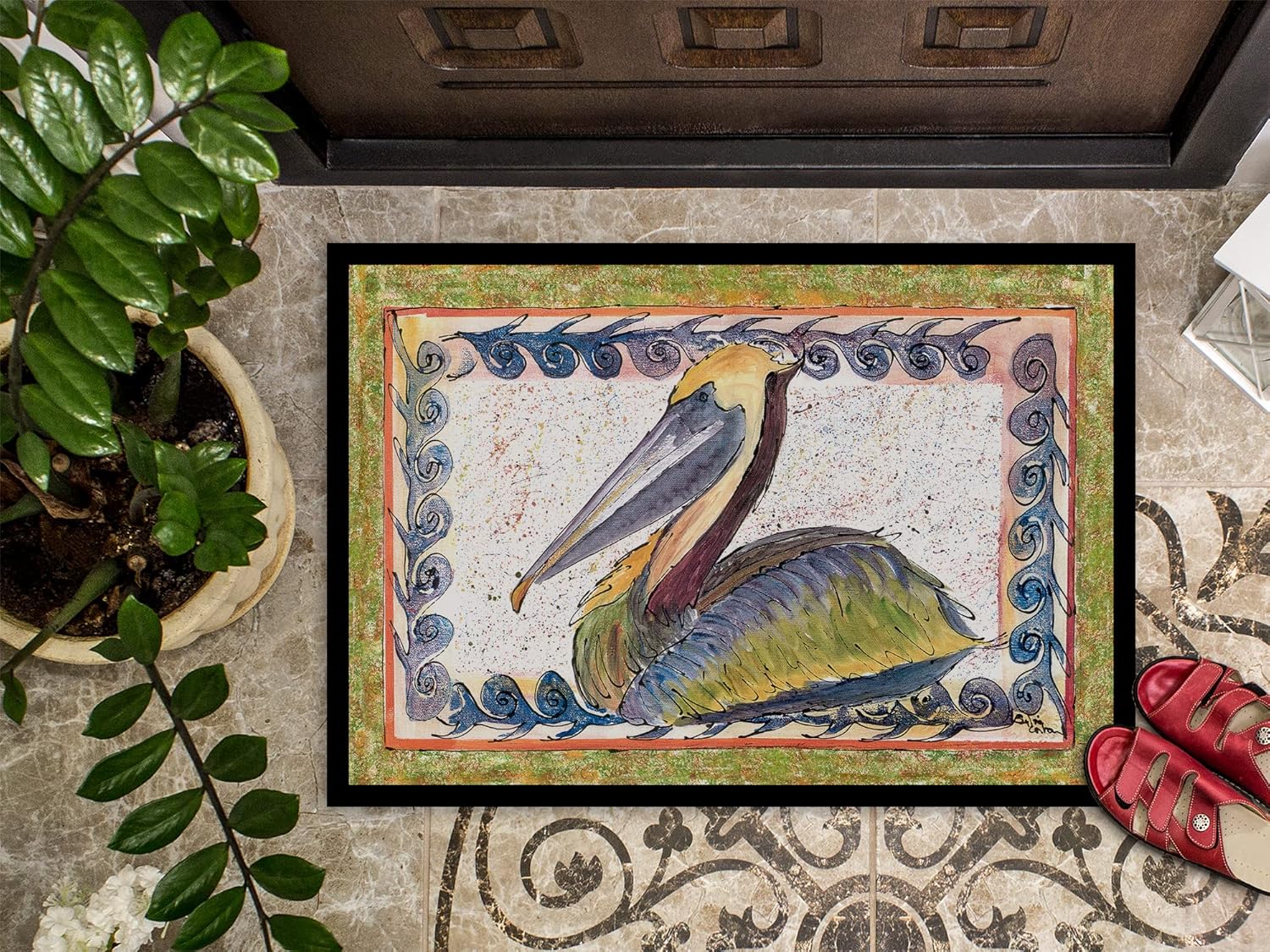 Caroline's Treasures 8057-JMAT Pelican Doormat 24x36 Front Door Mat Indoor Outdoor Rugs for Entryway, Non Slip Washable Low Pile, 24H X 36W