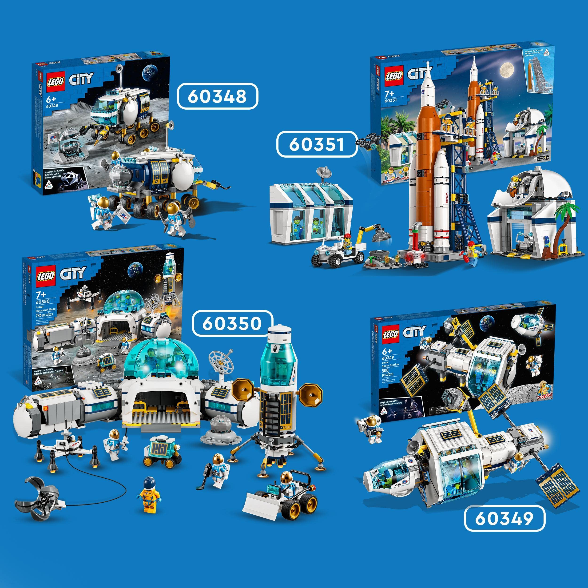 LEGO 60351 Start Rakiety z Kosmodromu, Kosmiczna Zabawka dla Dzieci, Zestaw Inspirowany NASA z Łazikiem, Obserwatorium i 7 Minifigurkami Astronautów