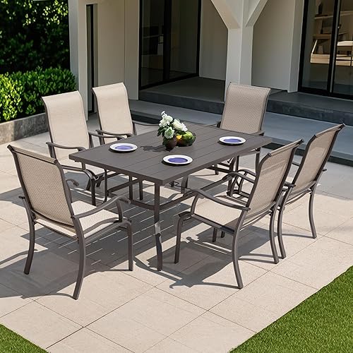 NUU GARDEN 7 Piece Outdoor Dining Set, 6 Textilene Dining