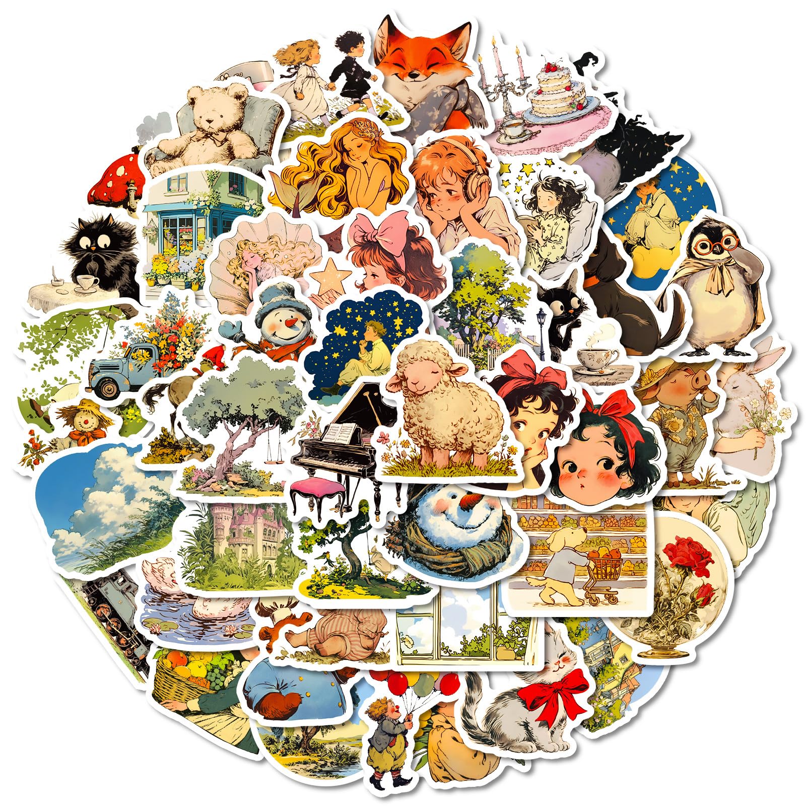 Vintage Cottagecore Scrapbook Stickers 50pcs Fairy Tale Aesthetic Designs for Journals Laptops Bottles Rustic Theme Pack for Teens Adults DIY Decoration Craft Use โ image 1