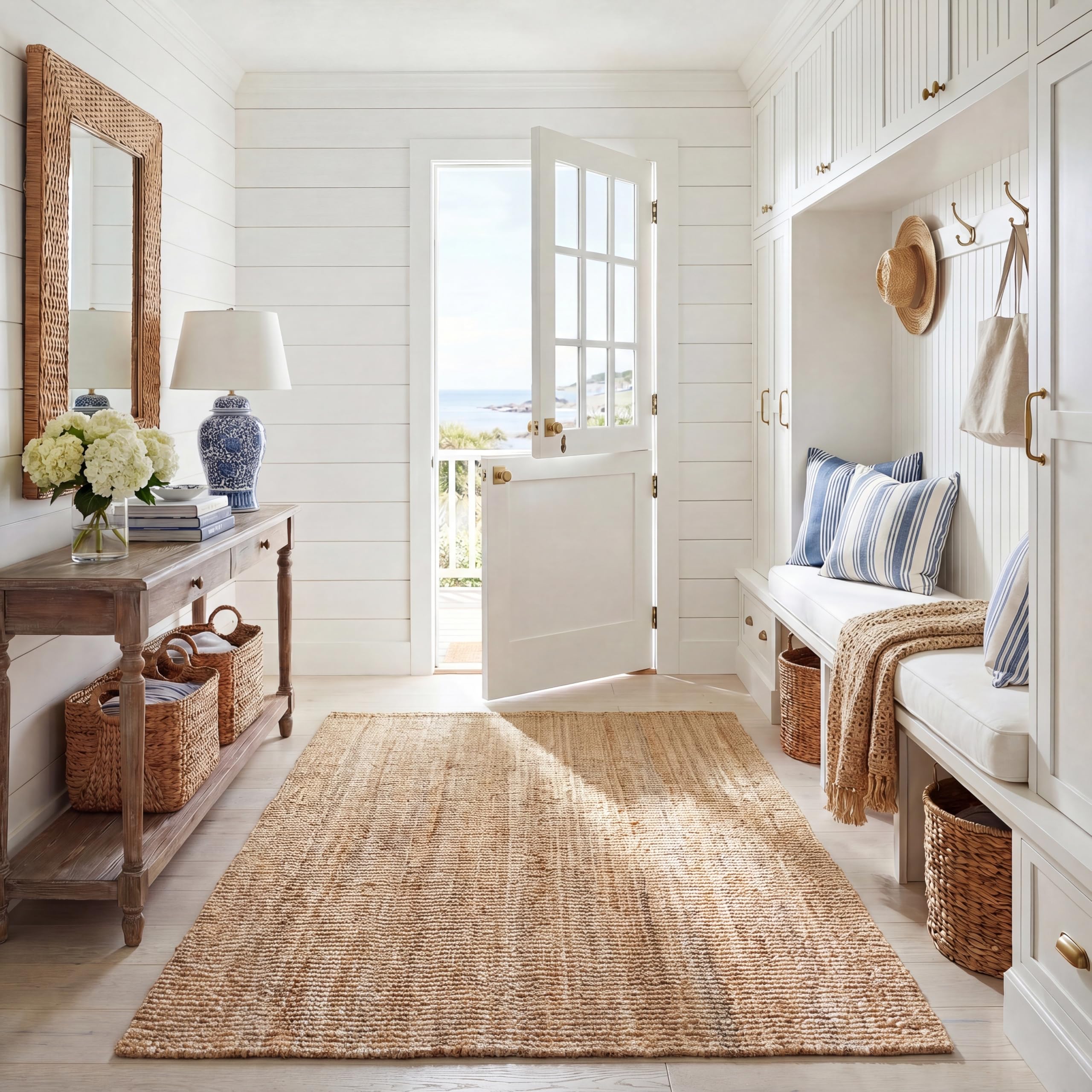 SAFAVIEH Natural Fiber Area Rug 4x6 Jute Knotted, Natural NF447A