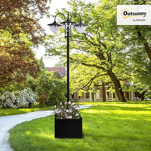 Miniatura 2 de Outsunny - Lámpara solar de 3 cabezales de 74.5 pulgadas con maceta, encendido automático, 6 horas máximo, iluminación LED lista para exteriores,