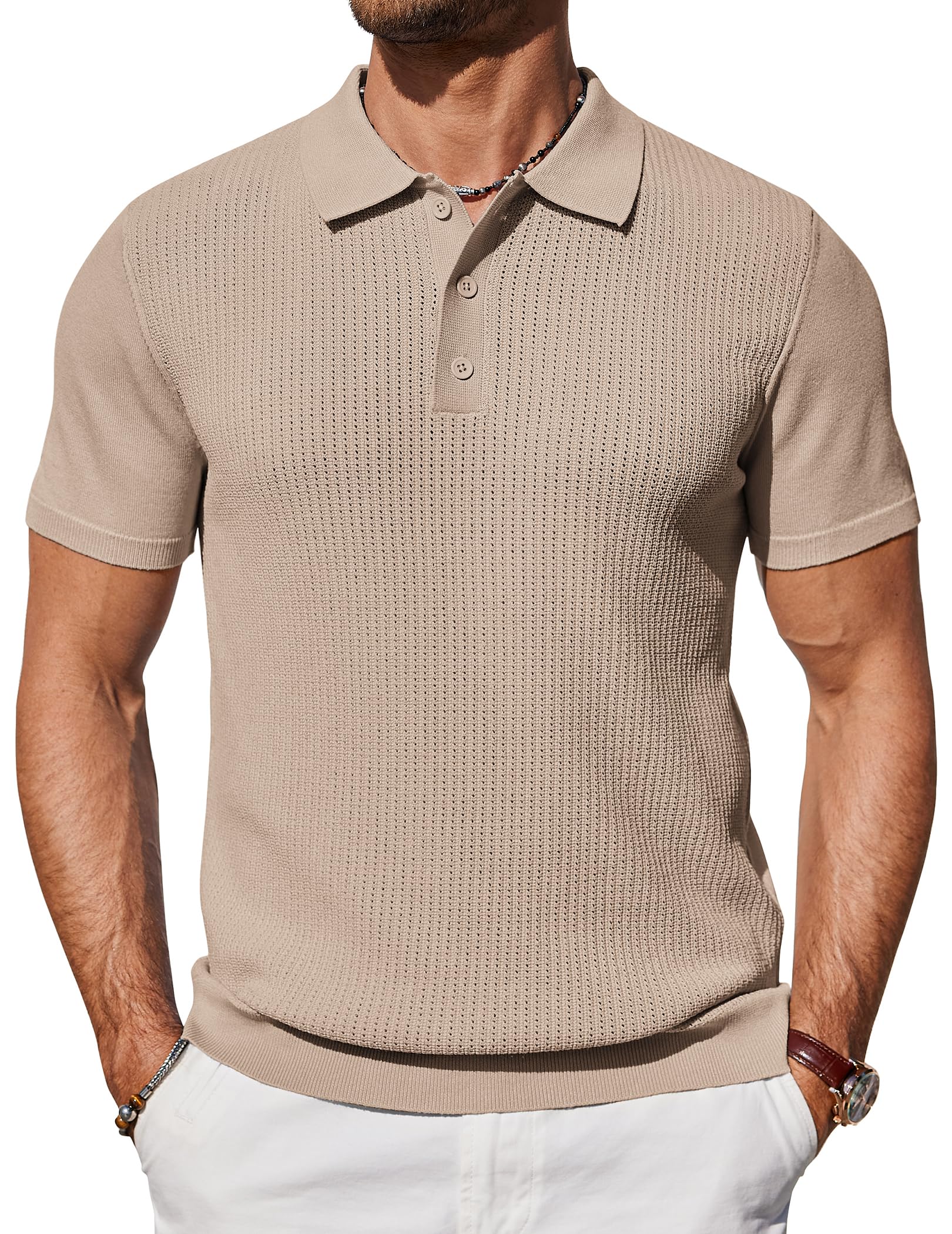 COOFANDY Poloshirt Herren Kurzarm Strick Sommer Polohemd Regular Fit Casual Golf Shirts