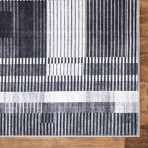 Miniatura 5 de Bloom Rugs Mysia Alfombra lavable de 5 x 7 pies, color negromarfil, alfombra geométrica para sala de estar, dormitorio, comedor y cocina, tamaño