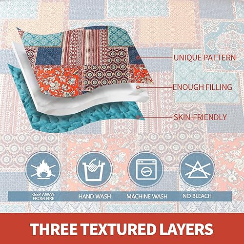 Vista 37 de TWINRUN Colchas de algodón tamaño Queen, colchas ligeras de tamaño Queen para cama, suave, reversible, a cuadros, floral, juego de ropa de cama