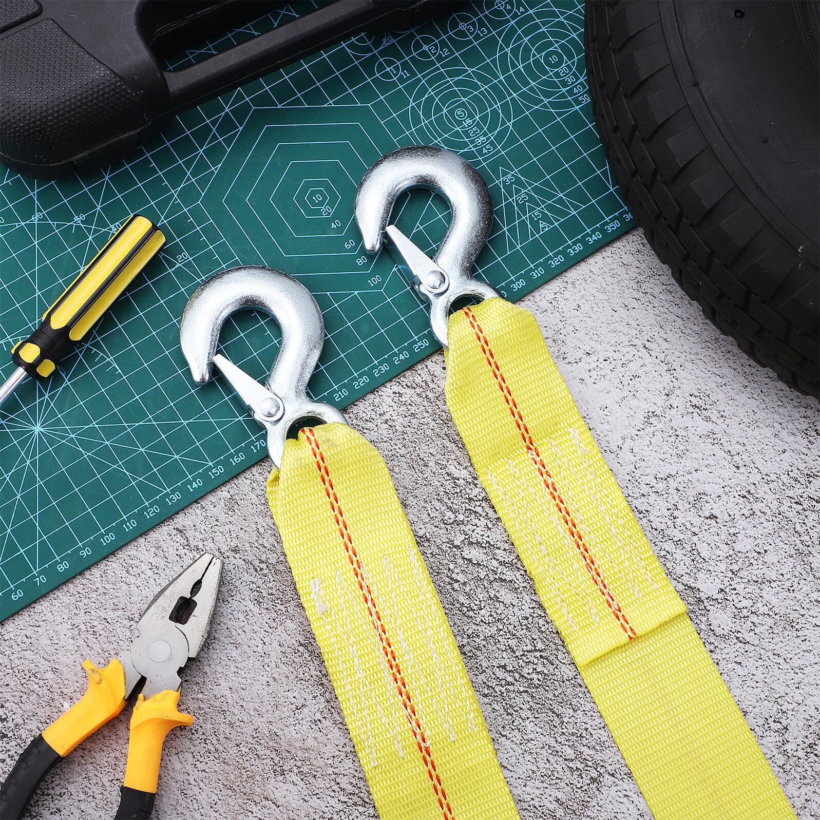 Abschleppseil 6m 9 T Polyester mit Haken Fahrzeugbergungsgurt für Suvs Lkws und Pkw Sichtbarer Abschleppgurt für Notfall und Nutzanhänger