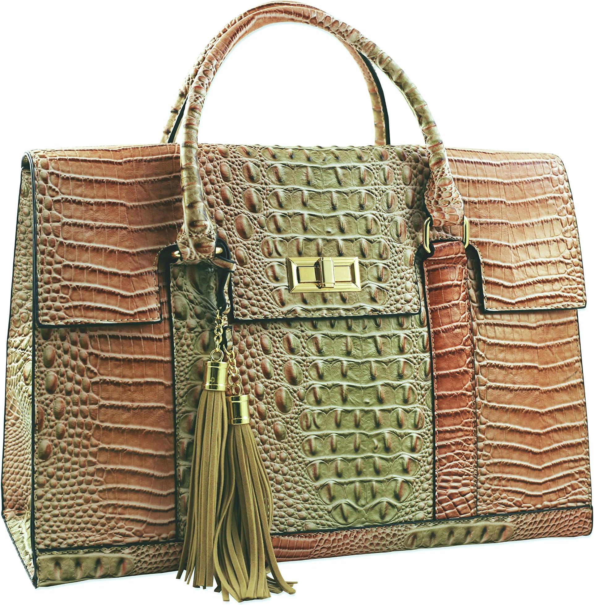 14" Stylish Luxury Faux Leather Laptop / Ipad / Tablet Handbag Shoulder Bag Women's Executive Fashion Briefcase Handbag - "Savannah Heritage" Limited Edition (Sahara Tan)