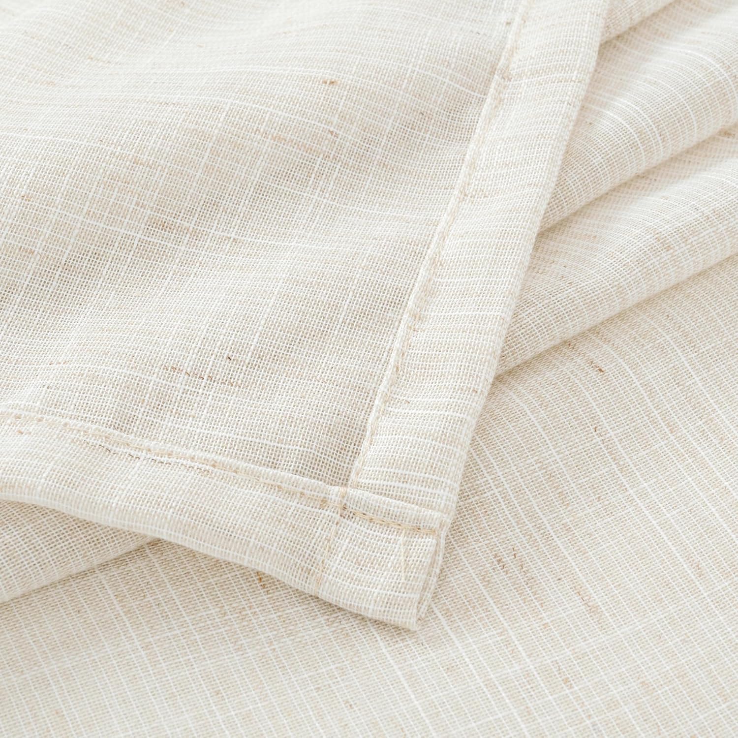 BGment 48 Inch Length Natural Linen Curtains for Short Living Room Window - Ivory Semi Sheer Textured Drapes Light Filtering with Rod Pocket for Bathroom Bedroom Lightweight, 2 Panels, 42 X 48 Inch