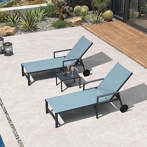 PURPLE LEAF Outdoor Chaise Lounge Set for 2 Aluminum Patio