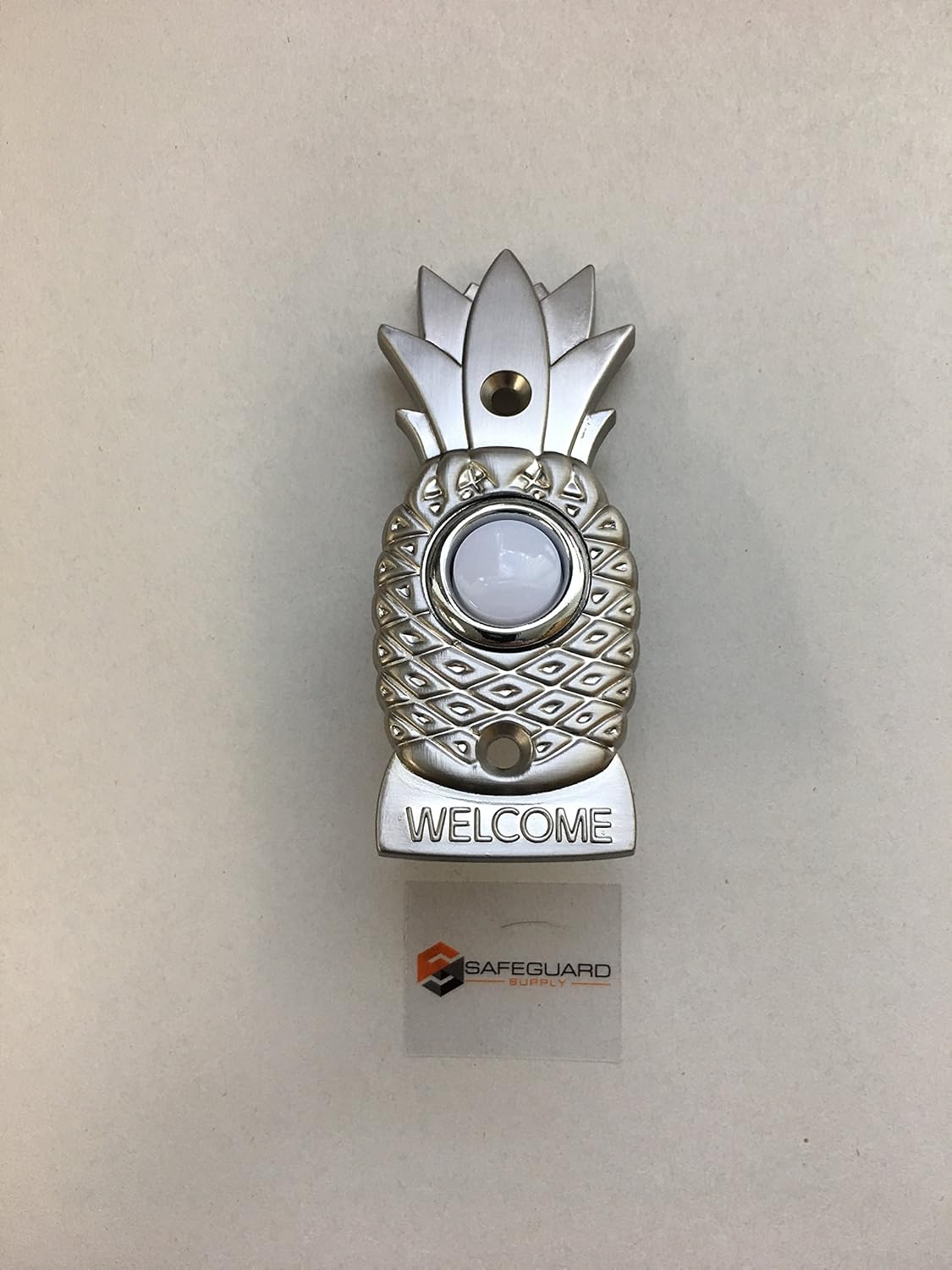 Safeguard Supply - Brass Doorbell Wired Button - Decorative Doorbell Button - Beautifully Crafted Pineapple Doorbell Button Nickle Finish - Doorbell Button Lighted