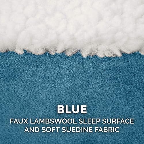 Miniatura 7 de Cama Furhaven de sherpa y gamuza acogedora - Cama para perro de espuma de gel refrescante, color azul, 35 pulgadas