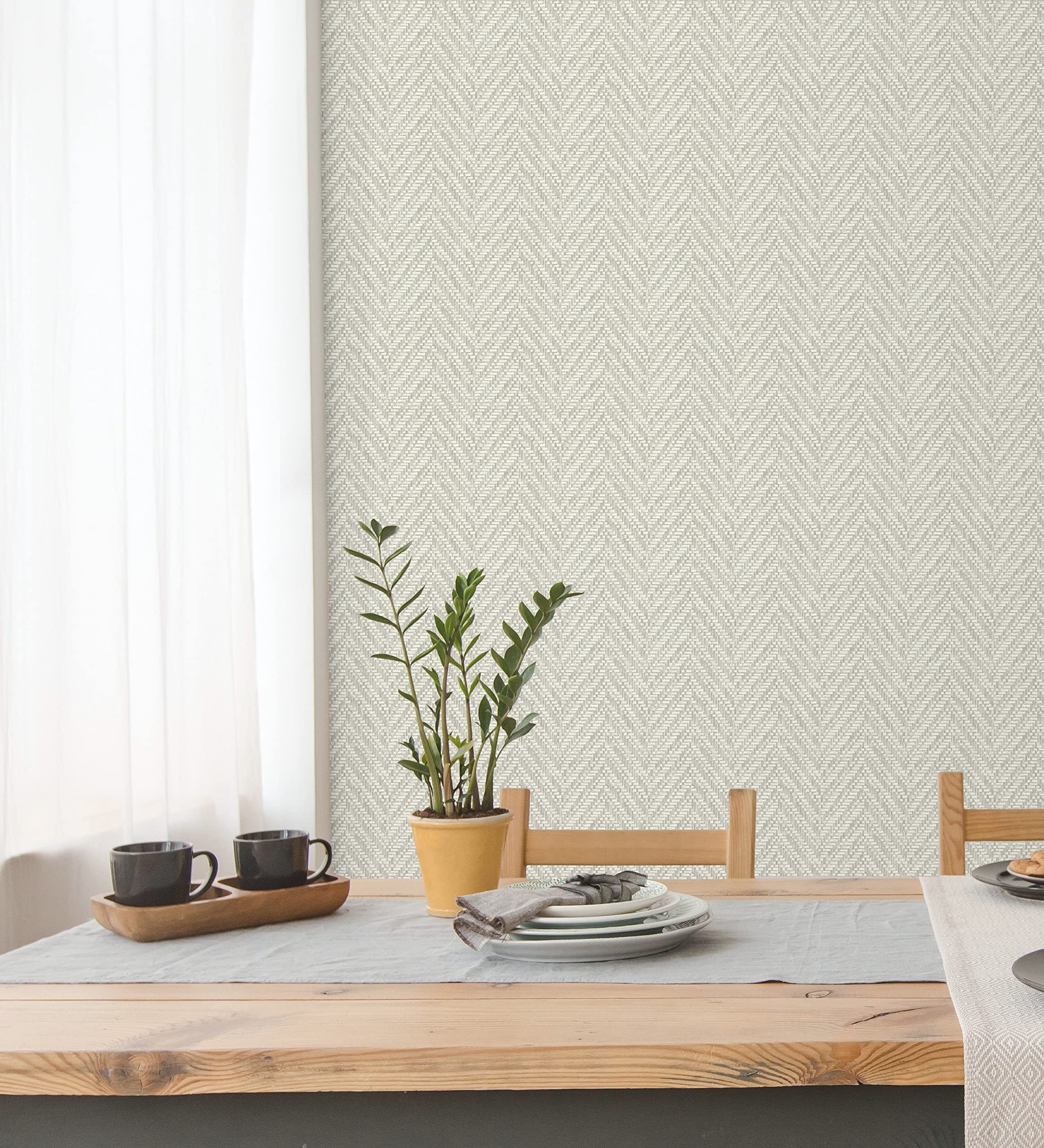 GAULAN 679665 - Papel pintado vinílico ecológico de espiga textura fibra vegetal en relieve para pared salón cocina baño mueble comedor - Rollo de 10 m x 0,53 m