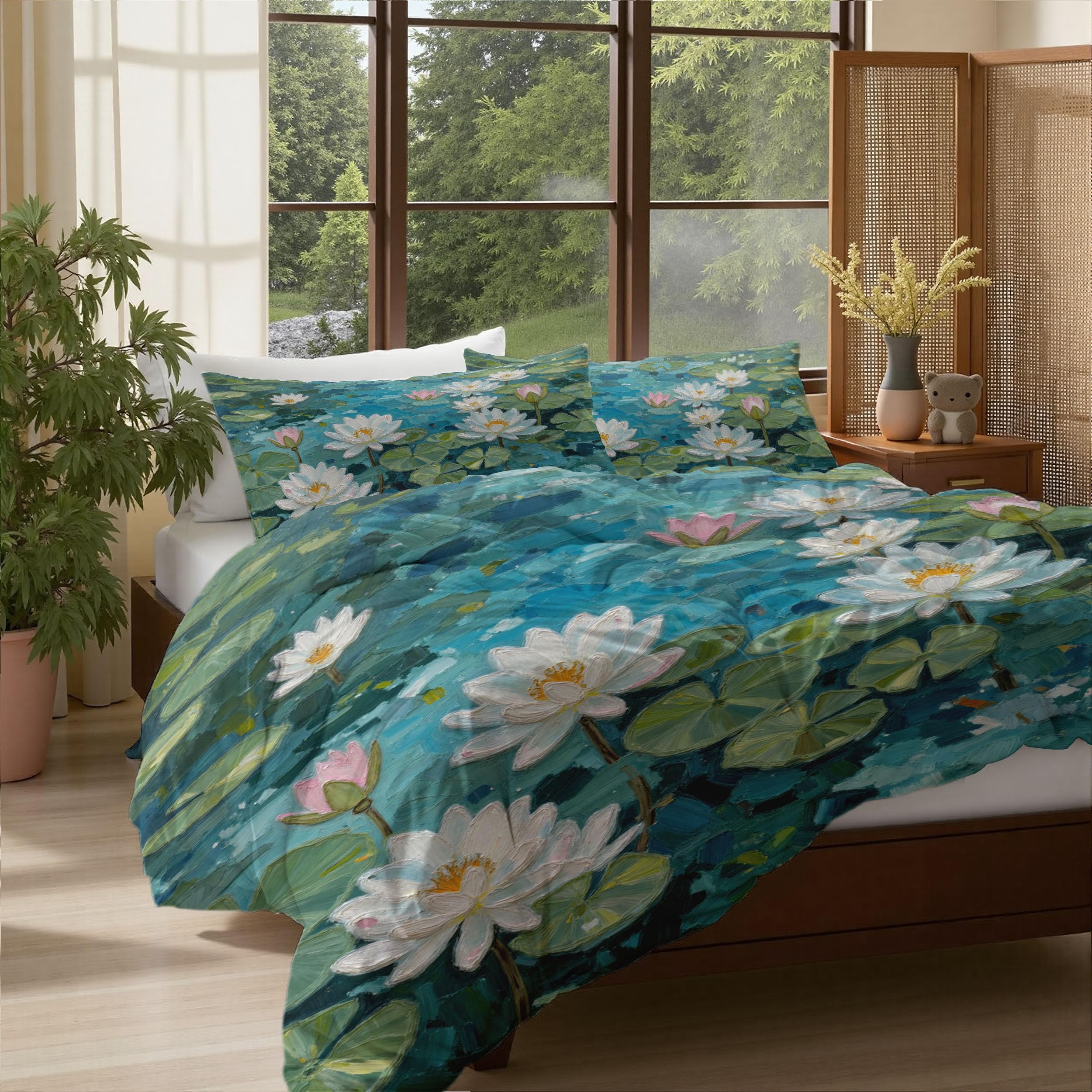 Housse de couette paysage étang pour chambre fille nature