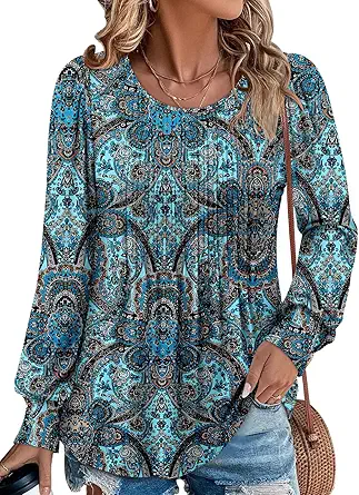 BETTE BOUTIK Long Sleeve Shirts for Women Fall Tops Dressy Blouses Crewneck Tunic Tops for Leggings S-3XL